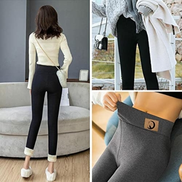 Leggings Damen Thermo Leggings Damen Winter Leggins Warme Hohe Taille Stretch Thermohose Plush Futter Weiche Slim Hosen Norweger Thermo Winter Leggings, Pants mit Teddy Fell gefüttert Wärmeschutz - 2