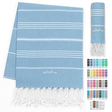 LeStoff das traditionelle Hamamtuch Strandtuch Badetuch Saunatuch Duschtuch Spa Sport Yoga Reisen 100% Bio-Baumwolle. Nachhaltig, natürlich, weich und vorgewaschen. (100 x 180 cm, Light Blue) - 1
