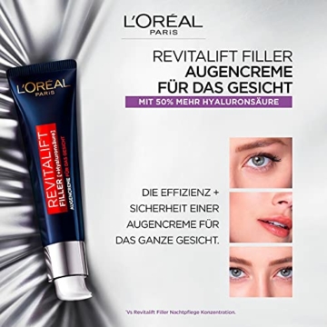 L'Oréal Paris Hyaluron Augenpflege, Anti-Aging Augencreme für das Gesicht, Anti-Falten und Volumen, Mit Hyaluronsäure, Vitamin CG & E, Revitalift Filler, 30 ml - 2