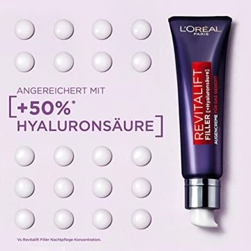 L'Oréal Paris Hyaluron Augenpflege, Anti-Aging Augencreme für das Gesicht, Anti-Falten und Volumen, Mit Hyaluronsäure, Vitamin CG & E, Revitalift Filler, 30 ml - 5