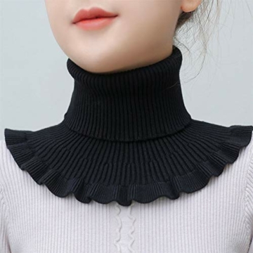 MNSYD Gestrickter Fake Collar Sweater Hoodie High Neck Mock Collar Abnehmbarer Rollkragenpullover für Damen Mädchen Kleidung Zubehör,Black - 2