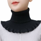 MNSYD Gestrickter Fake Collar Sweater Hoodie High Neck Mock Collar Abnehmbarer Rollkragenpullover für Damen Mädchen Kleidung Zubehör,Black - 1