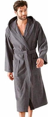 Morgenstern Bademantel Herren mit Kapuze aus Frottee in Blau, Grau, XL - 1