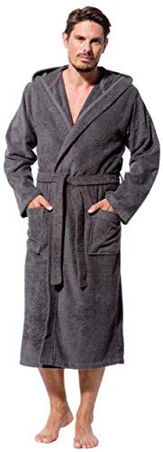 Morgenstern Bademantel Herren mit Kapuze aus Frottee in Blau, Grau, XL - 3