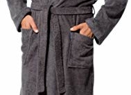 Morgenstern Bademantel Herren mit Kapuze aus Frottee in Blau, Grau, XL - 4