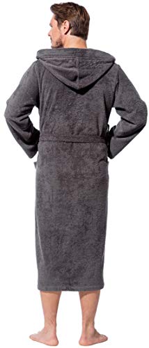 Morgenstern Bademantel Herren mit Kapuze aus Frottee in Blau, Grau, XL - 5
