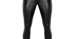 MSemis Herren Strumpfhose Wetlook Lederhose Pants Tight Glanz Leggings Leder-Optik Hose Ouvert Panty Unterwäsche mit Reißverschluss Clubwear M L XL Schwarz Medium - 2