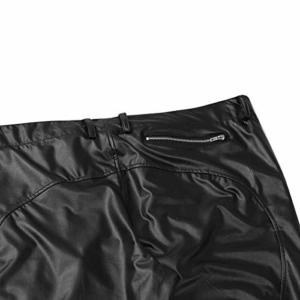 MSemis Herren Strumpfhose Wetlook Lederhose Pants Tight Glanz Leggings Leder-Optik Hose Ouvert Panty Unterwäsche mit Reißverschluss Clubwear M L XL Schwarz Medium - 6