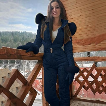 Ronony Damen Einteiliger Skioverall Winter Warme Schnee Skifahren Sätze Outdoor Jumpsuit Langer Overall mit Kapuze Reißverschluss Skianzüge wasserdicht Schneeanzug - 3