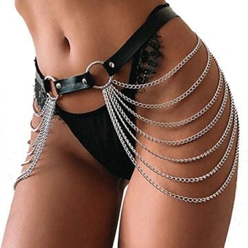 Sethain Punk Leder Körperkette Schwarz Geschichtet Ketten Mehrschichtig Taille Ketten Nachtclub Körperzubehör Schmuck für Frauen und Mädchen - 3