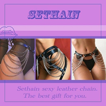 Sethain Punk Leder Körperkette Schwarz Geschichtet Ketten Mehrschichtig Taille Ketten Nachtclub Körperzubehör Schmuck für Frauen und Mädchen - 4