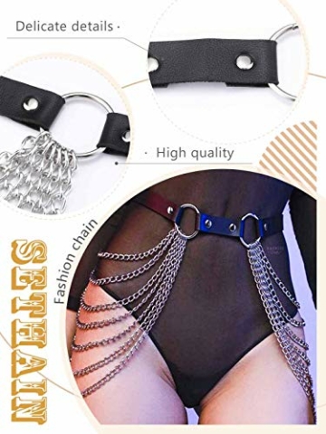 Sethain Punk Leder Körperkette Schwarz Geschichtet Ketten Mehrschichtig Taille Ketten Nachtclub Körperzubehör Schmuck für Frauen und Mädchen - 5