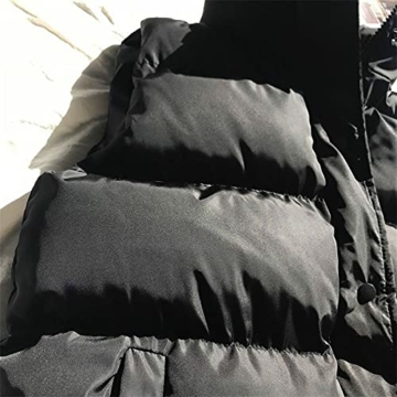 SHOUJIQQ Damen Kurze Steppweste - Baumwolle Daunenweste Winter Lose Weste Mantel, Frühling Ärmellose Baumwolle Wattierte Weste Jacke Für Damen Winddichte Warme Weste,Schwarz,Small - 4