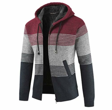 Shuanghao Herren Hoodie mit Kapuze Pullover Pulli Strick-Sweatshirt-Strickjacke-Cardigan, Freizeit-Winter-Kapuzen-Pulli-Strick-Jacke, Fleece-Innenseite Outdoor Herren Kapuzenjacke für Hoodie (M, rot) - 2