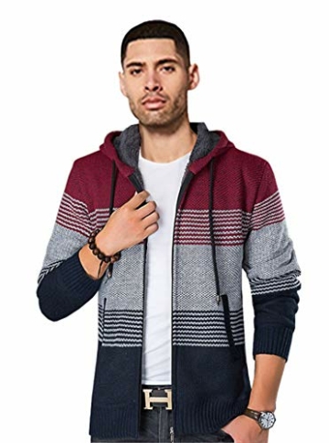 Shuanghao Herren Hoodie mit Kapuze Pullover Pulli Strick-Sweatshirt-Strickjacke-Cardigan, Freizeit-Winter-Kapuzen-Pulli-Strick-Jacke, Fleece-Innenseite Outdoor Herren Kapuzenjacke für Hoodie (M, rot) - 3