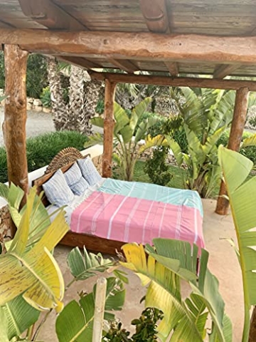 SOLTAKO XXL 4X Fouta Strandtuch Handtuch Saunatuch Badetuch Hamamtuch Yoga Decke Pestemal in Kirschblütenrosa/Mint/Taupe/Himmelblau Farben als 4er Familienset extra groß, 100 x 200 cm - 5