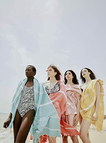 SOLTAKO XXL 4X Fouta Strandtuch Handtuch Saunatuch Badetuch Hamamtuch Yoga Decke Pestemal in Kirschblütenrosa/Mint/Taupe/Himmelblau Farben als 4er Familienset extra groß, 100 x 200 cm - 7