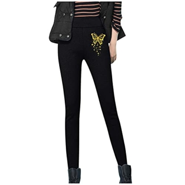 Thermoleggins Damen Lang High Waist Fleece Thermo Hose Winter Warme Jogginghose Gefüttert Thermohose Elastische Strumpfhosen Yogahosen Ski Thermohose - 2
