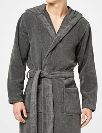 Tommy Hilfiger Herren Icon Hooded Bathrobe Bademantel, Dunkelgrau (Magnet 884), L - 3