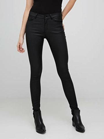 VERO MODA Damen Vmseven Nw Smooth Coated Pants Noos Hose, Black, XXS 30L EU - 4