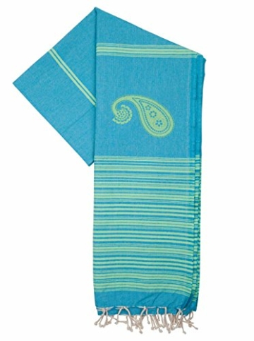 ZusenZomer Hamamtuch XL - 100x190 - Fouta Hammam Badetuch Strandtuch Saunatuch - 100% gekämmte Baumwolle Oeko-TEX® - Fair Trade Hamamtücher (Türkis Lime) - 2