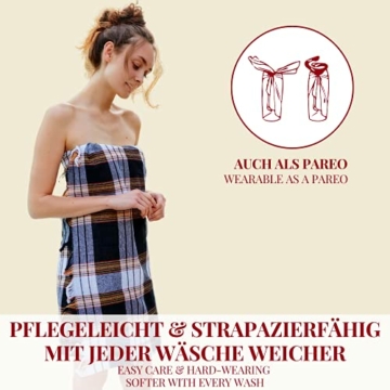 Carenesse Hamamtuch Classic 80 x 170 cm I Hamam Handtuch 100% Baumwolle I Saugfähiges & schnell trocknendes Pestemal/Fouta schwarz kariert I Hamam Strandtuch/Saunahandtuch mit kleinem Packmaß - 4
