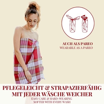 Carenesse Hamamtuch Classic 80 x 170 cm I Hamam Handtuch 100% Baumwolle I Saugfähiges & schnell trocknendes Pestemal/Fouta rot kariert I Hamam Strandtuch/Saunahandtuch mit kleinem Packmaß - 4