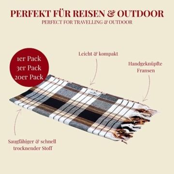 Carenesse Hamamtuch Classic 80 x 170 cm I Hamam Handtuch 100% Baumwolle I Saugfähiges & schnell trocknendes Pestemal/Fouta schwarz kariert I Hamam Strandtuch/Saunahandtuch mit kleinem Packmaß - 3