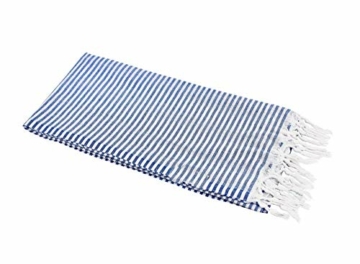 Carenesse Hamamtuch Streifen 90 x 180 cm blau 100% Baumwolle I Sehr leichtes Hamam Handtuch extrem kleines Packmaß I Extra dünnes Pestemal / Fouta saugfähig & schnelltrocknend I Sommerplaid - 1