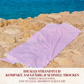 Carenesse Hamamtuch Streifen 90 x 180 cm türkis 100% Baumwolle I Sehr leichtes Hamam Handtuch extrem kleines Packmaß I Extra dünnes Pestemal / Fouta saugfähig & schnelltrocknend I Sommerplaid - 4