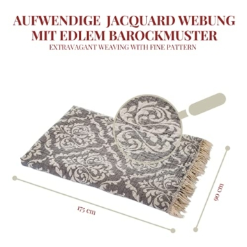 Carenesse Jacquard Hamamtuch Barock 90 x 175 cm grau I Edles Hamam Handtuch 100% saugfähige Baumwolle mit hochwertiger Webung I Pestemal / Fouta weich & zart I Leichtes Hamam Strandtuch kompakt - 7