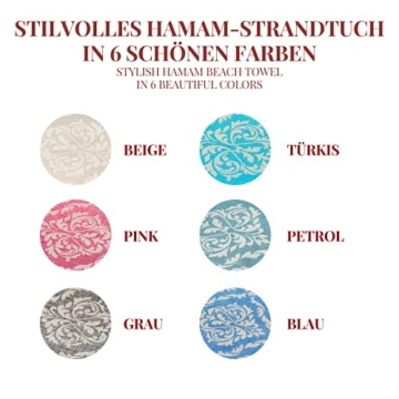 Carenesse Jacquard Hamamtuch Barock 90 x 175 cm grau I Edles Hamam Handtuch 100% saugfähige Baumwolle mit hochwertiger Webung I Pestemal / Fouta weich & zart I Leichtes Hamam Strandtuch kompakt - 8