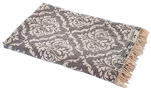 Carenesse Jacquard Hamamtuch Barock 90 x 175 cm grau I Edles Hamam Handtuch 100% saugfähige Baumwolle mit hochwertiger Webung I Pestemal / Fouta weich & zart I Leichtes Hamam Strandtuch kompakt - 1