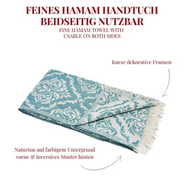 Carenesse Jacquard Hamamtuch Barock 90 x 175 cm Petrol I Edles Hamam Handtuch 100% saugfähige Baumwolle mit hochwertiger Webung I Pestemal / Fouta weich & zart I Leichtes Hamam Strandtuch kompakt - 3