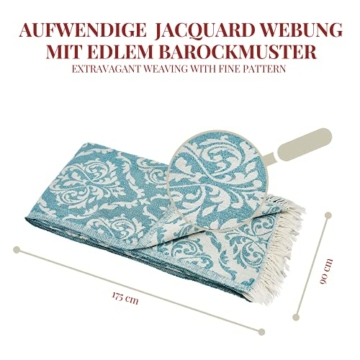 Carenesse Jacquard Hamamtuch Barock 90 x 175 cm Petrol I Edles Hamam Handtuch 100% saugfähige Baumwolle mit hochwertiger Webung I Pestemal / Fouta weich & zart I Leichtes Hamam Strandtuch kompakt - 7