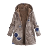 Darringls Fleecemantel Damen Übergangsjacke Langmäntel Lässig Drucken Trenchcoats Große Größen Kapuzenjacke Teddy Fleecejacke Herbstjacke Steppmantel - 1