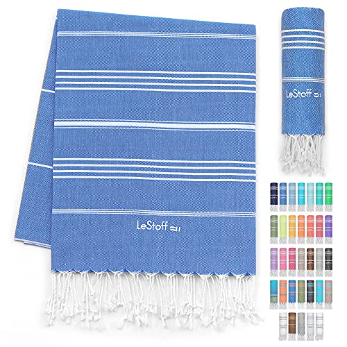 LeStoff das traditionelle Hamamtuch Strandtuch Badetuch Saunatuch Duschtuch Spa Sport Yoga Reisen 100% Bio-Baumwolle. Nachhaltig, natürlich, weich und vorgewaschen. (100 x 180 cm, Sky Blue) - 1