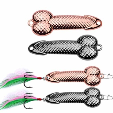 LINONI 2 Stück Rotgold Silber Metall Fischhaken Spinner Löffel Köder Fisch Feder Haken Harte Köder Pailletten Angelzubehör - 5