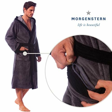 Morgenstern Bademantel Herren Grau mit Kapuze lang leicht Männer Saunamantel Morgenmantel Saunabademantel Microfaser Viskose Baumwolle Größe 3XL - 4