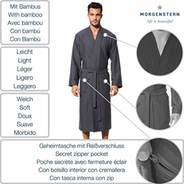 Morgenstern Kimono Bademantel Herren Saunamantel Grau Kimonobademantel Morgenmantel Baumwolle Microfaser Viskose Bambus Männer Größe XL Michael - 2