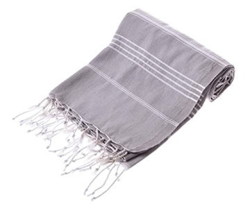 YENGAS Hamamtuch, 95 x 175 cm, Großes Allrounder Tuch aus 100 % Baumwolle, Badetuch für Spa, Sport, Yoga, Pilates, Reisen, Camping, Leicht & Platzsparend, Saunatuch mit Fransen, Strandtuch, Grau - 2