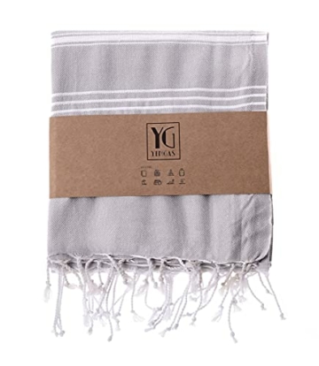 YENGAS Hamamtuch, 95 x 175 cm, Großes Allrounder Tuch aus 100 % Baumwolle, Badetuch für Spa, Sport, Yoga, Pilates, Reisen, Camping, Leicht & Platzsparend, Saunatuch mit Fransen, Strandtuch, Grau - 3