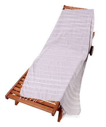 YENGAS Hamamtuch, 95 x 175 cm, Großes Allrounder Tuch aus 100 % Baumwolle, Badetuch für Spa, Sport, Yoga, Pilates, Reisen, Camping, Leicht & Platzsparend, Saunatuch mit Fransen, Strandtuch, Grau - 5