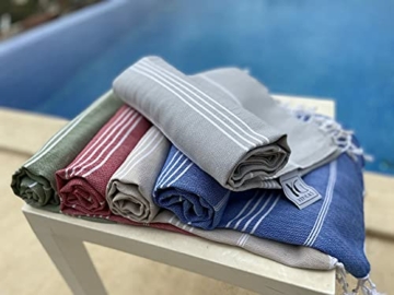 YENGAS Hamamtuch, 95 x 175 cm, Großes Allrounder Tuch aus 100 % Baumwolle, Badetuch für Spa, Sport, Yoga, Pilates, Reisen, Camping, Leicht & Platzsparend, Saunatuch mit Fransen, Strandtuch, Grau - 7