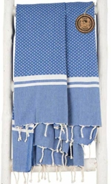 ZusenZomer Fouta Hamamtuch XL 100x190 Blau - Saunatuch Hammam Badetuch gekämmte Baumwolle Waffel Oeko-TEX® - Fair Trade Hammam Tücher - 1