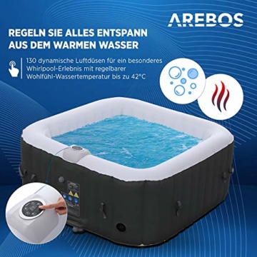 Arebos Whirlpool | aufblasbar | In- & Outdoor | 4 Personen | 100 Massagedüsen | mit Heizung | 600 Liter | Inkl. Abdeckung | Bubble Spa & Wellness Massage - 2