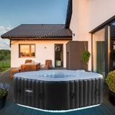 Arebos Whirlpool mit LED-Beleuchtung | 6 Farben | aufblasbar | quadratisch | In- & Outdoor | 4 Personen | 100 Massagedüsen | mit Heizung | 600 L Liter | Inkl. Abdeckung - 1