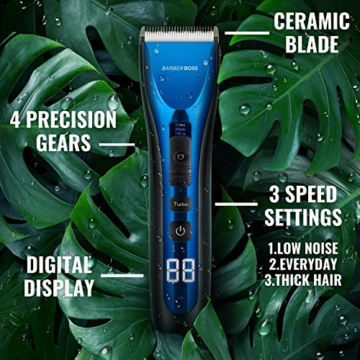 BarberBoss Haarschneidemaschine Profi Wasserdicht Haarschneider Herren Wiederaufladbar Haartrimmer Drei Geschwindigkeitseinstellungen Langhaarschneider Elektrisch Bartschneider Schnurlos Barttrimmer - 3