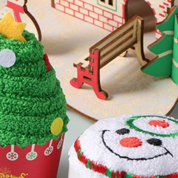 Healifty Weihnachtshandtuch-Set, Weihnachtshandtuch, Geschirrtuch, weiße Baumwolle, Weihnachtsbaum und Schneemann, 2 Stück - 8