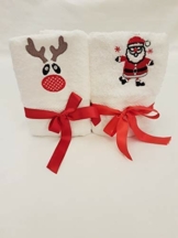 Lex's Linens Gästehandtücher, bestickt, Rudolph und Weihnachtsmann, 2 Stück - 1